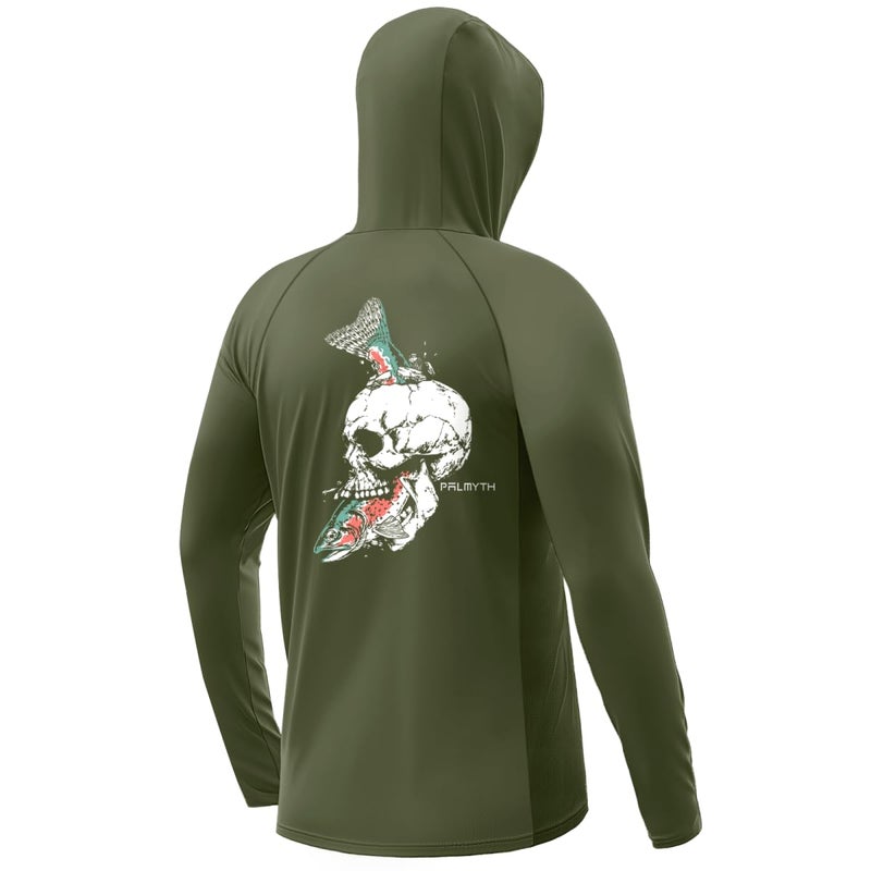 Palmyth Fishing Hoodie for Men Long Sleeve Sun Protection UV UPF 50+ Shirts(Military/Trout Crushing - Image 1